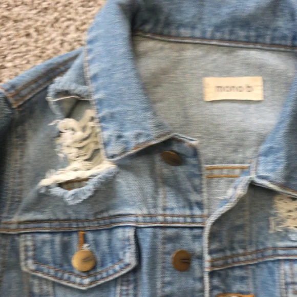 Mono B Blue Distressed Jean Jacket - Picture 6 of 11